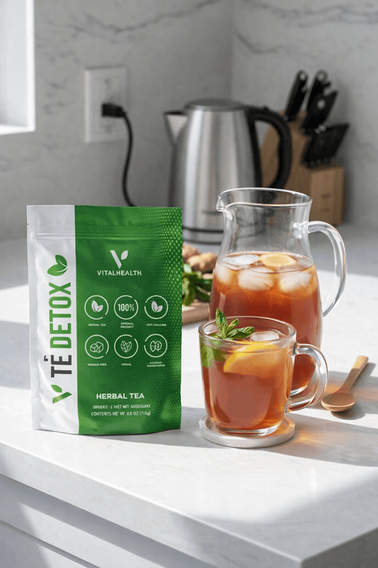 Té detox VitalHealth en paquete para preparar infusión en casa