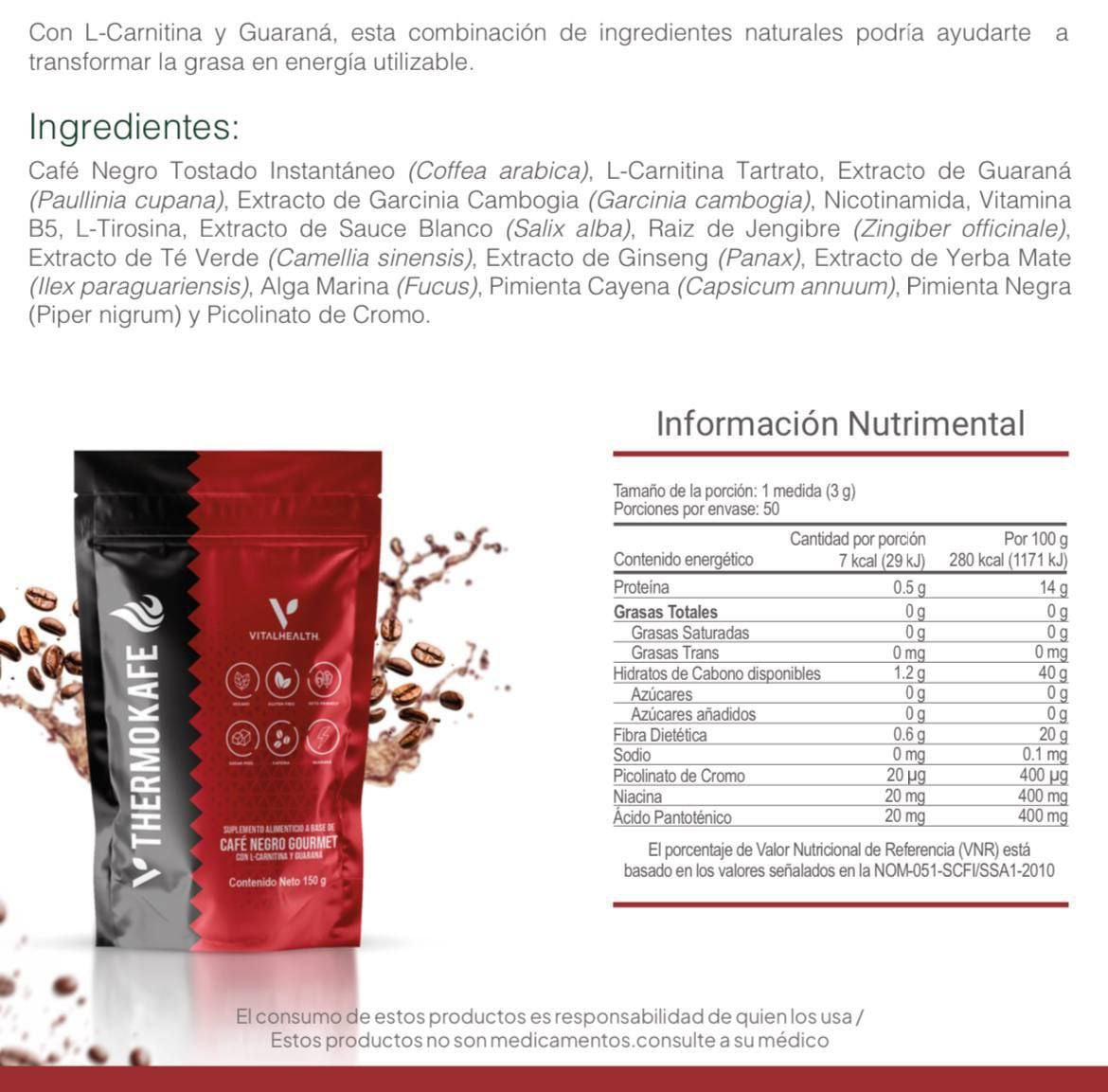 Información nutricional y ingredientes de V-Thermokafe