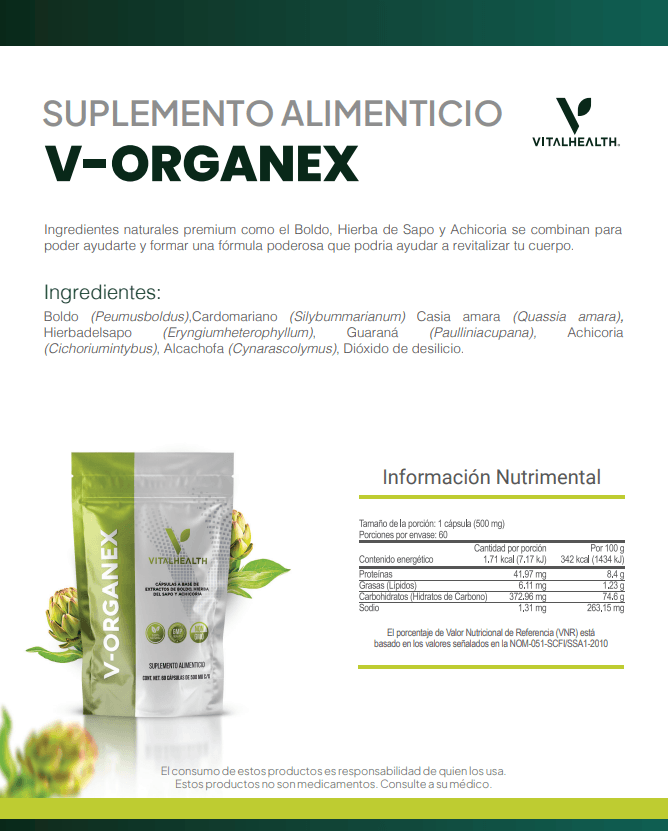 V-Organex | Cápsulas con Boldo, Alcachofa y Cardo Mariano